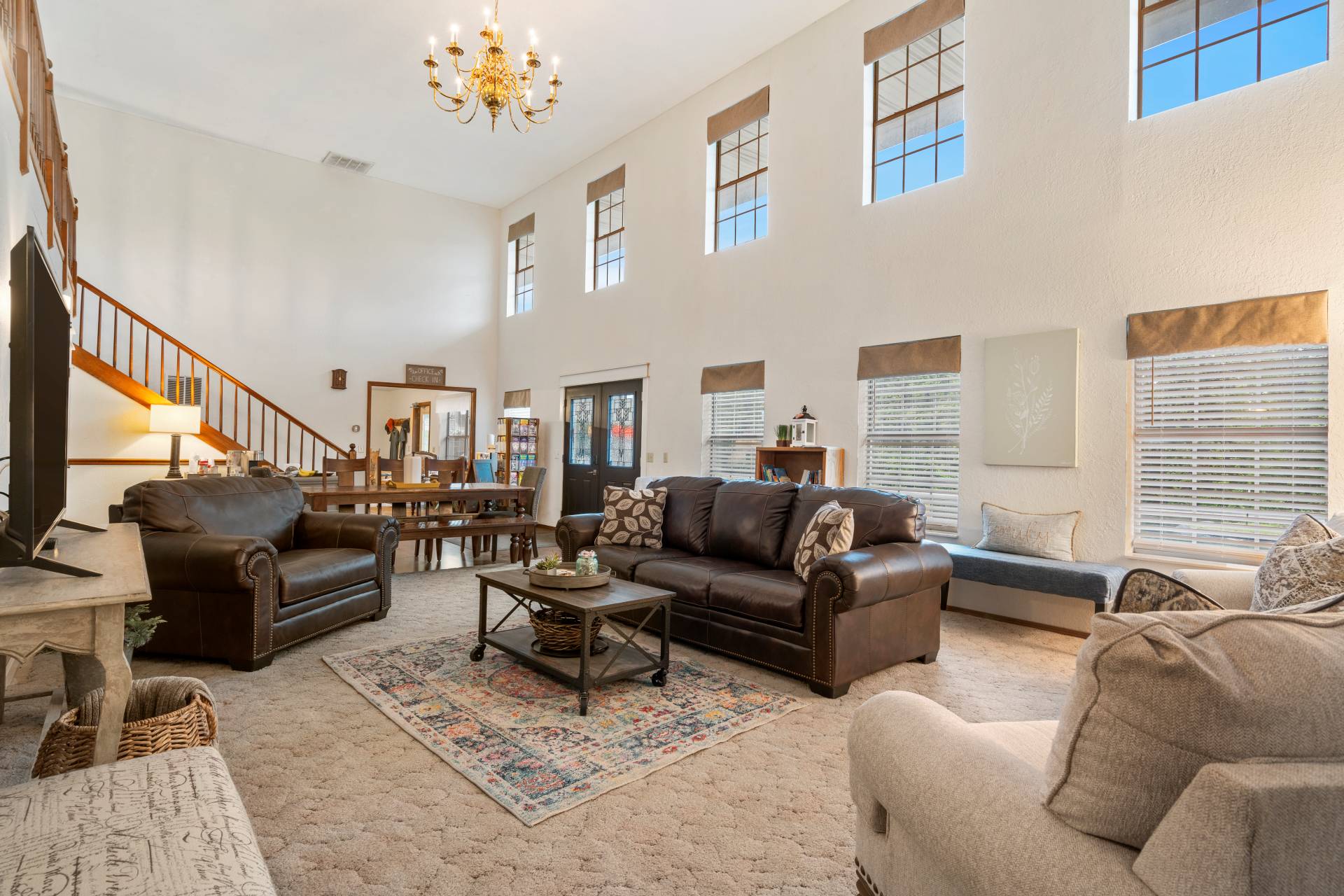 The Great Room at Autumn Creek Branson set up for a cozy winter evening