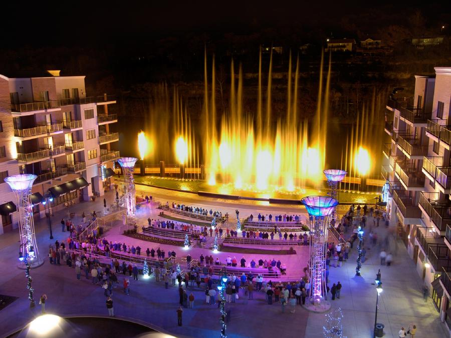 Visitors shopping and walking in Branson Missouri during winter